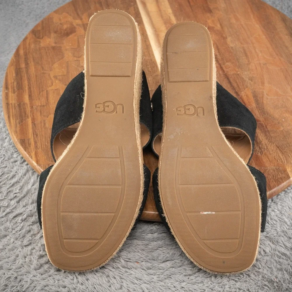 UGG Womens Eirene Espadrille Wedge Sandals Black Suede 1120038 Size‎ 9
